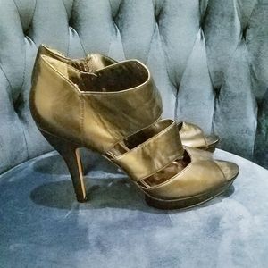 Black leather strappy heels